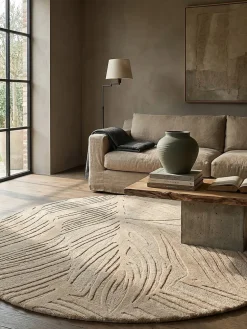 Wollteppich floral Beige Ø160 cm - LEVEN | Kadima Design