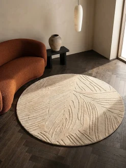 Wollteppich floral Beige Ø160 cm - LEVEN | Kadima Design