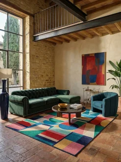 Wollteppich Geo-Patchwork Bunt 140 x 200 cm - DAHLIA | Kadima Design