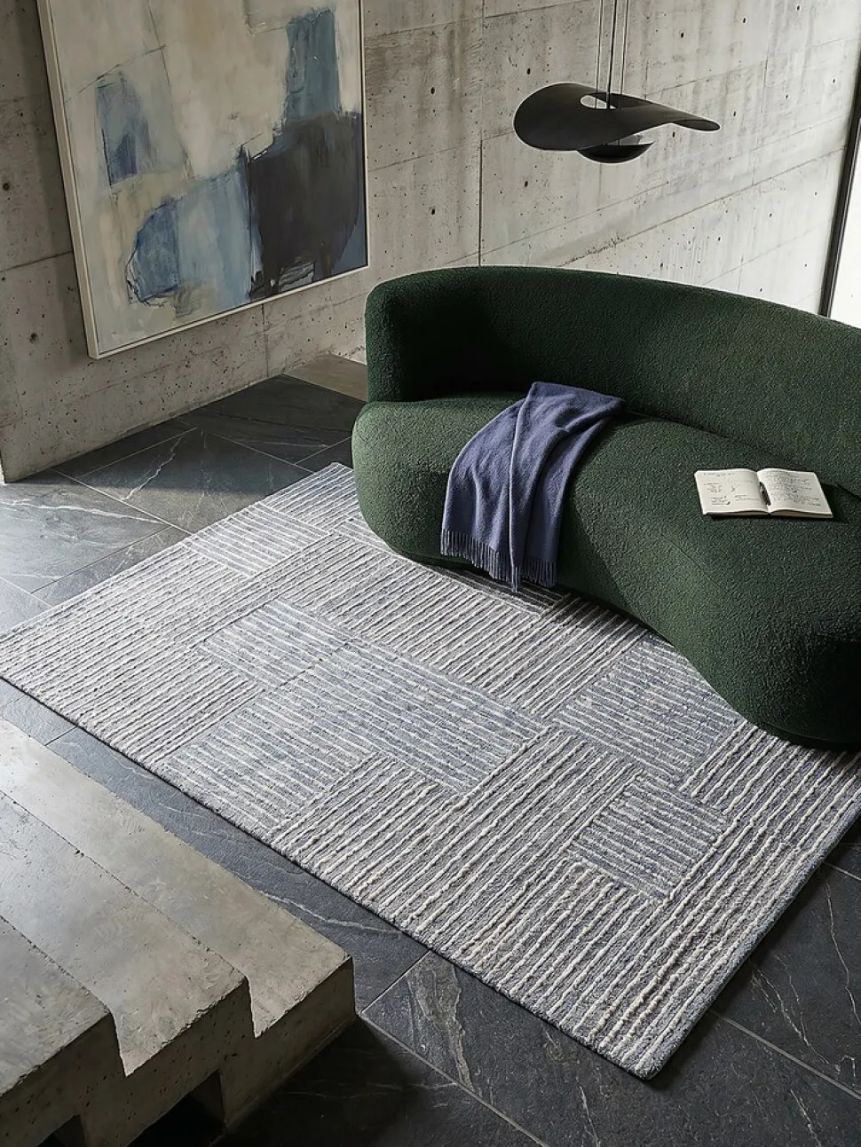 Wollteppich kariert Blau 80 x 150 cm - LEA | Kadima Design