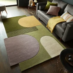 Wollteppich Kurzflor Grün-Bunt 120 x 180 cm - HALLEIN | Kadima Design