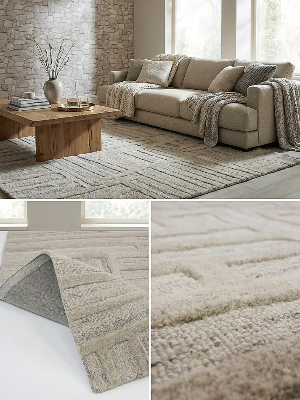 Wollteppich Kurzflor Natur 140 x 200 cm - EDALE | Kadima Design