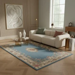 Wollteppich Orient Blau-Beige 75 x 150 cm - BEAULY | Kadima Design