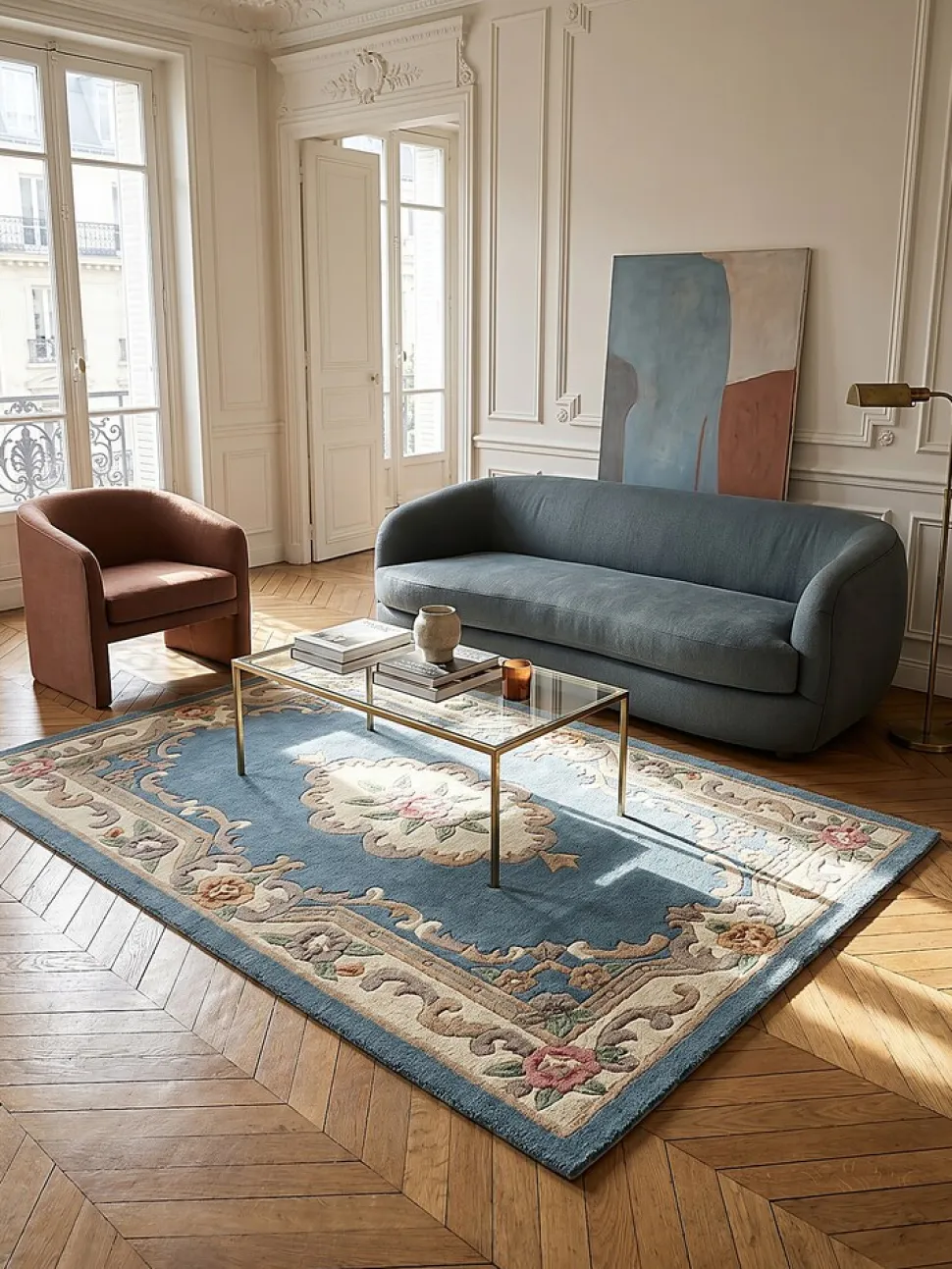 Wollteppich Orient Blau-Beige 75 x 150 cm - BEAULY | Kadima Design