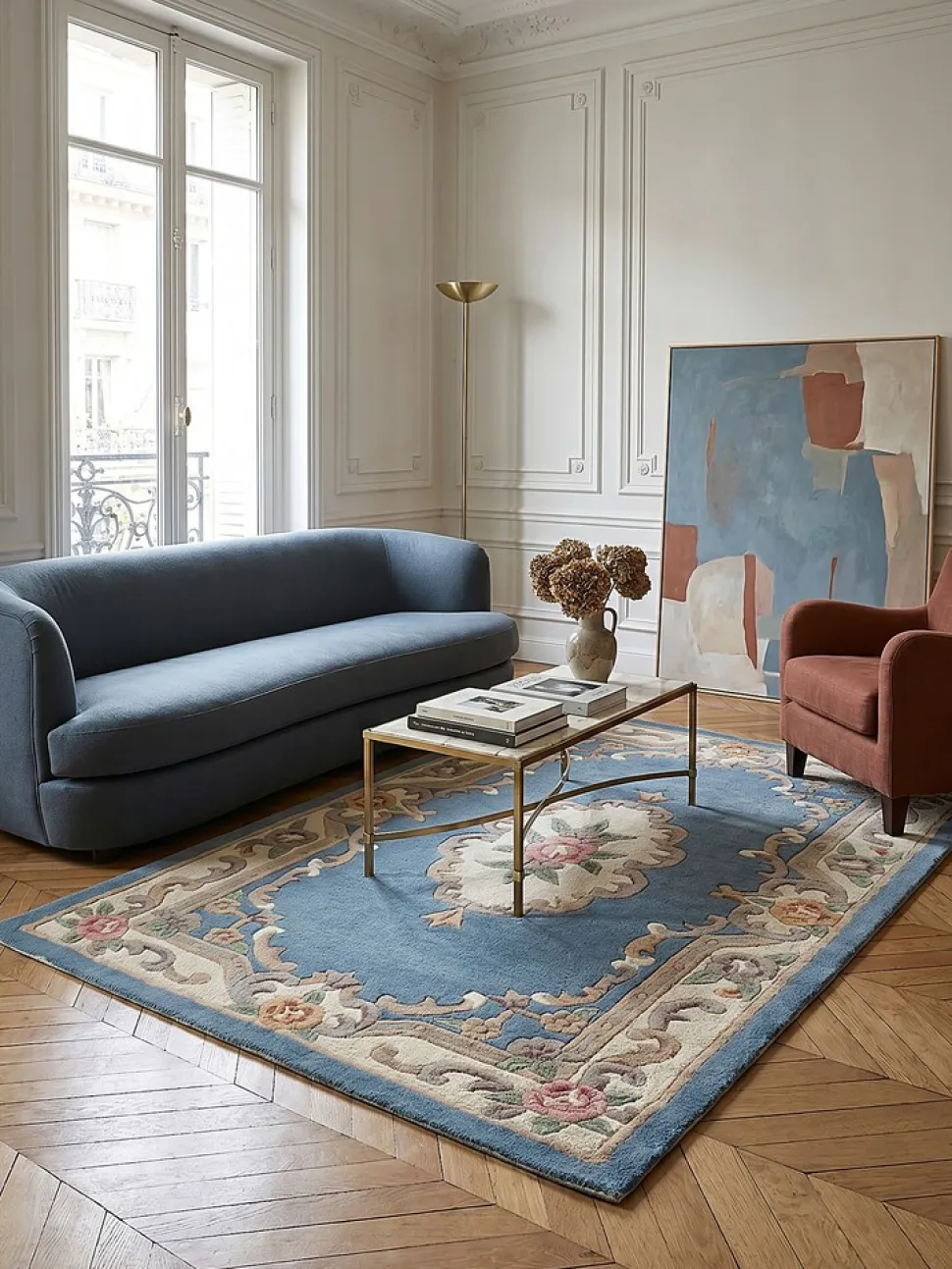 Wollteppich Orient Blau-Beige 75 x 150 cm - BEAULY | Kadima Design