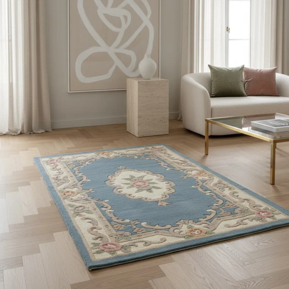 Wollteppich Orient Blau-Beige 75 x 150 cm - BEAULY | Kadima Design