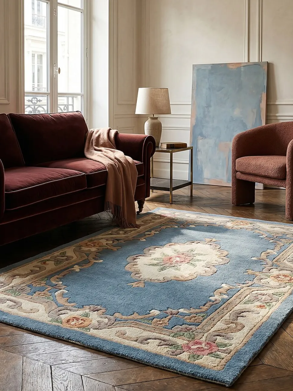 Wollteppich Orient Blau-Beige 75 x 150 cm - BEAULY | Kadima Design