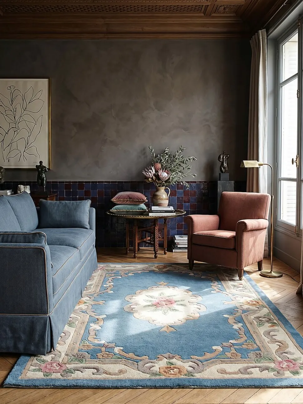 Wollteppich Orient Blau-Beige 75 x 150 cm - BEAULY | Kadima Design