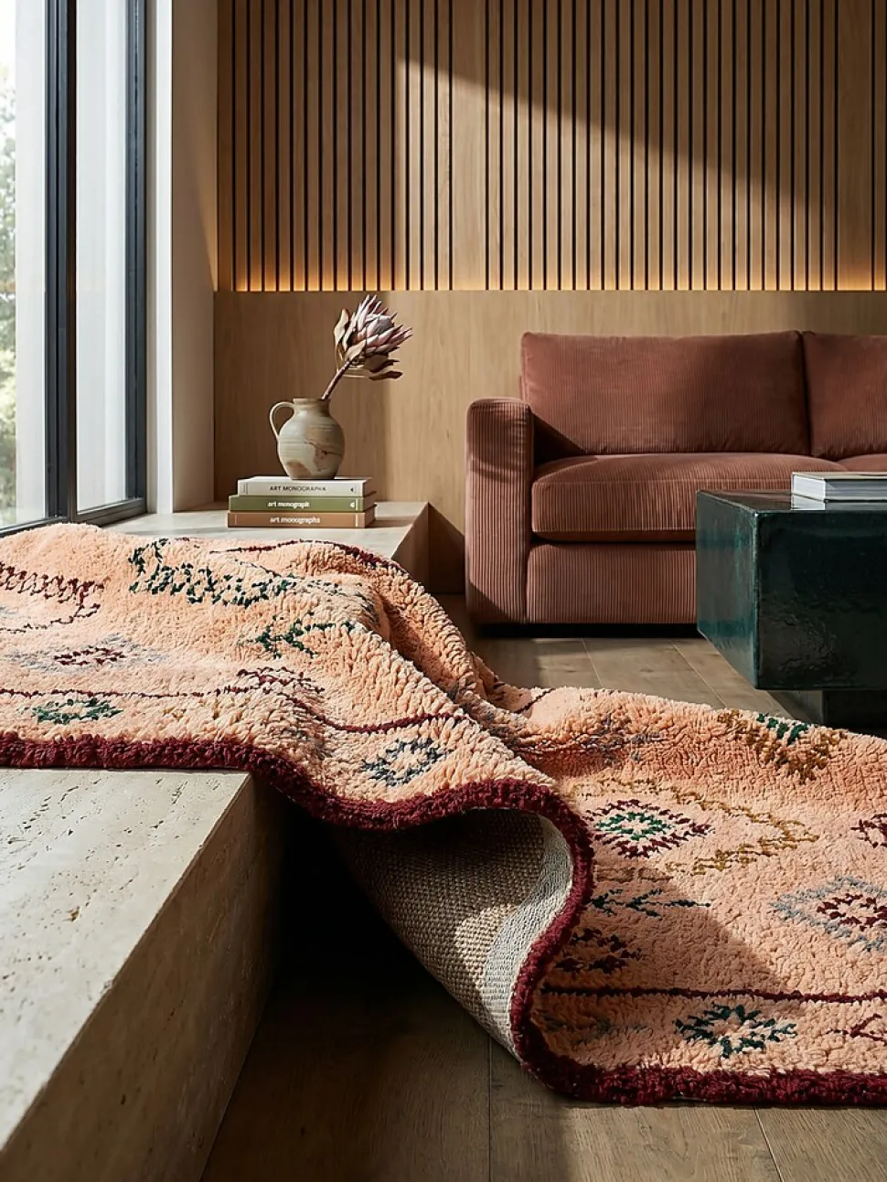 Wollteppich Rauten Pfirsich 160 x 230 cm - BRUE | Kadima Design