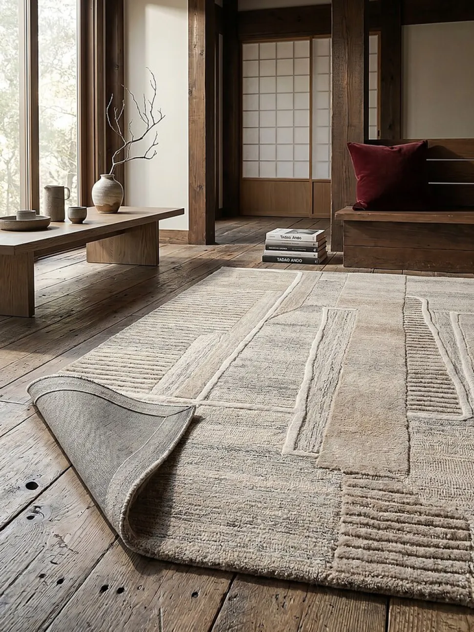 Wollteppich Relief Natur 140 x 200 cm - EDALE | Kadima Design