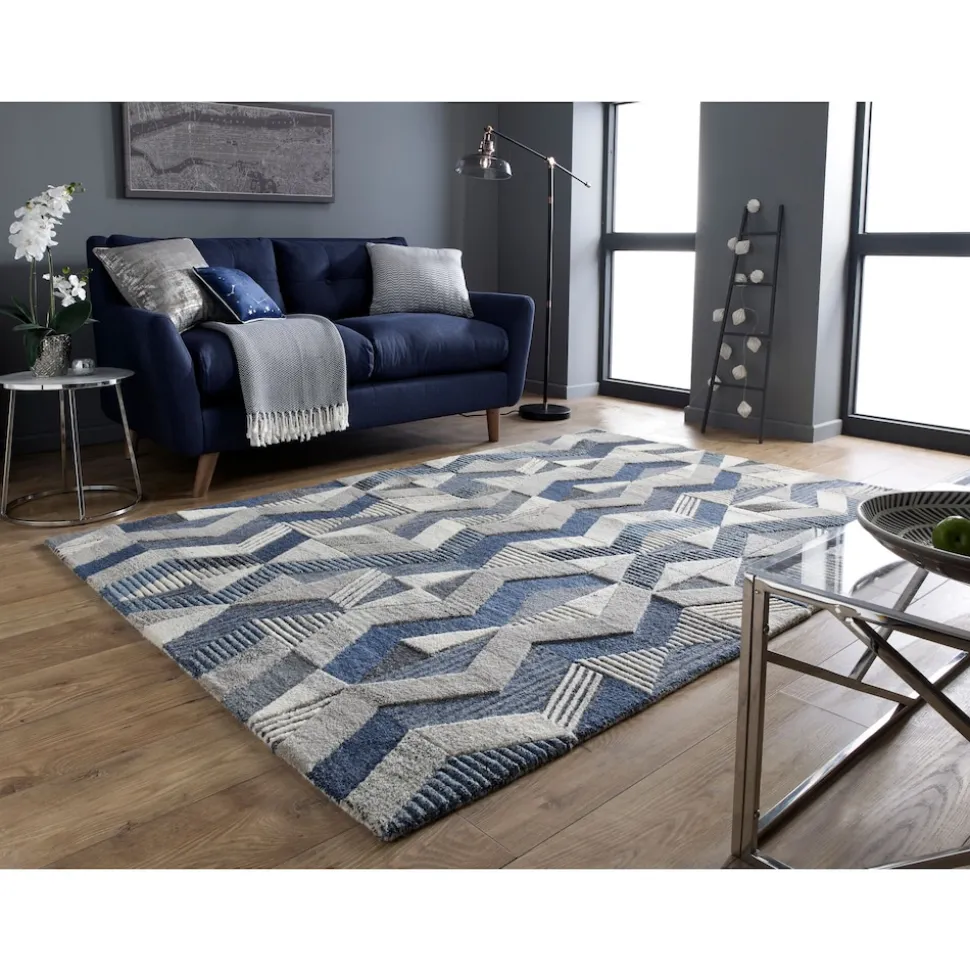 Wollteppich strapazierfähig Blau 120 x 170 cm - ESK | Kadima Design
