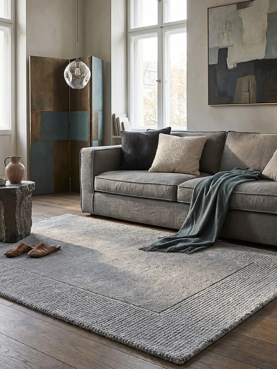 Wollteppich uni Grau meliert 120 x 170 cm - MOLE | Kadima Design