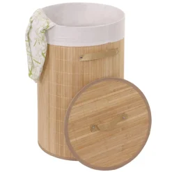 Wäschekorb MCW-C21, Laundry Wäschebox Wäschesammler Wäschebehälter Wäschetonne, Bambus rund 59x35cm 50l ~ naturfarben