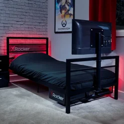 XROCKER Basecamp - Gaming Metallbett für Kinder & Teenager mit TV-Halterung - Schwarz