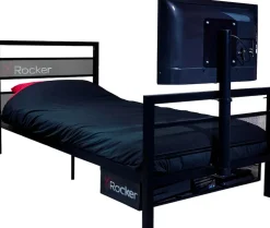 XROCKER Basecamp - Gaming Metallbett für Kinder & Teenager mit TV-Halterung - Schwarz