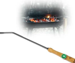 3x Stocheisen mit Holzgriff Schüreisen Schürhaken Glutkratzer Kaminzubehör Kaminbesteck Feuerhaken Aschenkratzer (3, Stocheisen)