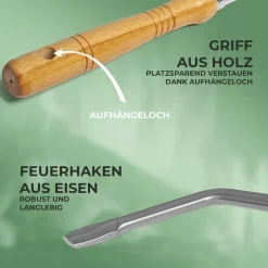 3x Stocheisen mit Holzgriff Schüreisen Schürhaken Glutkratzer Kaminzubehör Kaminbesteck Feuerhaken Aschenkratzer (3, Stocheisen)