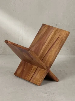 Zeitungsständer MUMBAI Massivholz X-Form Landhausstil, Dunkelbraun 29x28x31 cm