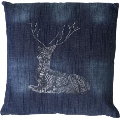 Zierkissen Hirsch, Sofakissen Deko-Kissen mit Füllung, blau Glitzersteine 45x45cm