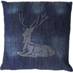 Zierkissen Hirsch, Sofakissen Deko-Kissen mit Füllung, blau Glitzersteine 45x45cm